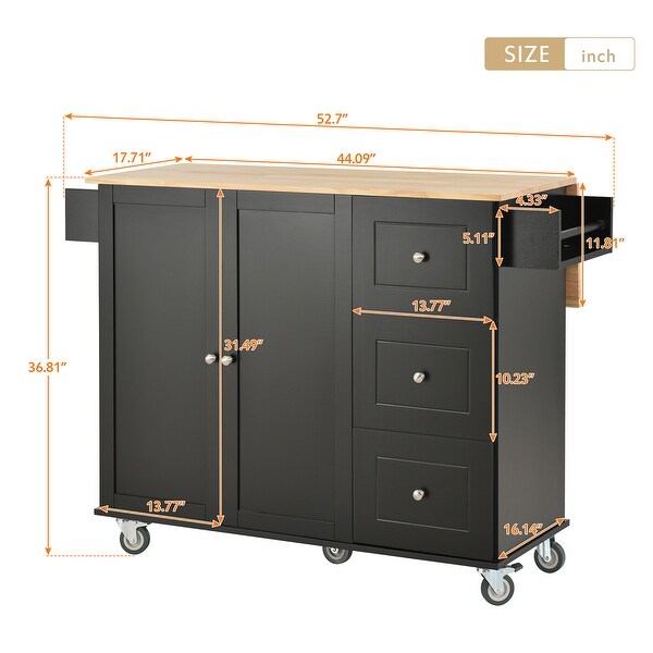 Rolling Mobile Kitchen Island with Solid Wood Top and Locking Wheels