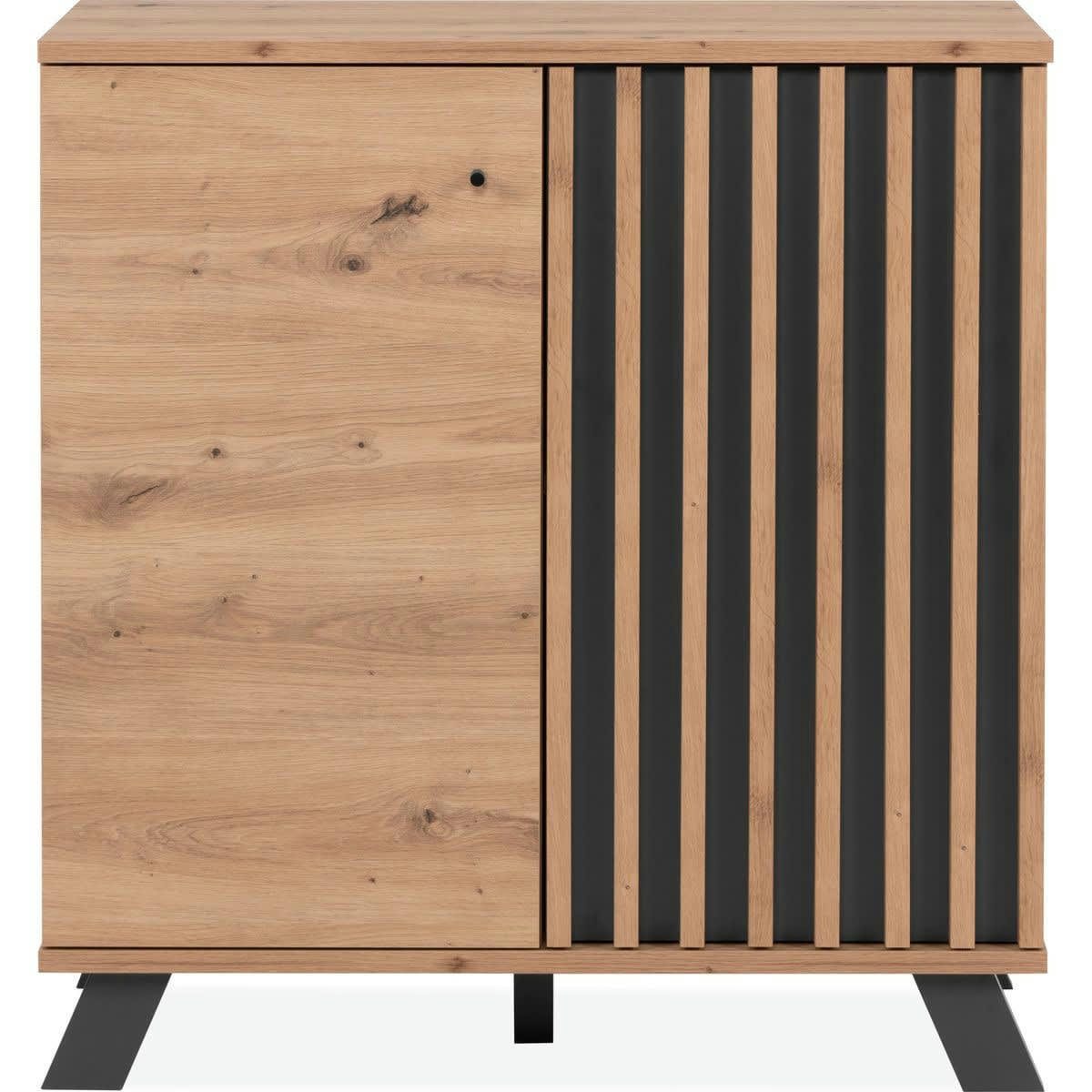 FLAVIA - Buffet 2 portes effet chêne, piètement anthracite 80 cm