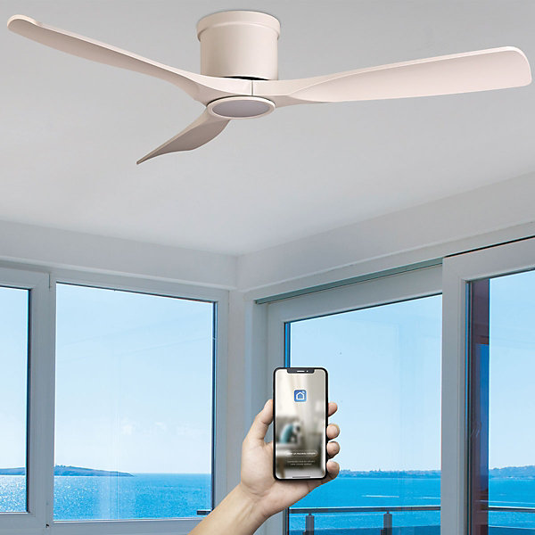 Fanelite - Brasseur d'air 132 cm blanc ARATUA - Moteur DC 35W - Lumière LED 20W dimmable 3 couleurs - Wifi - Contrôles vocaux