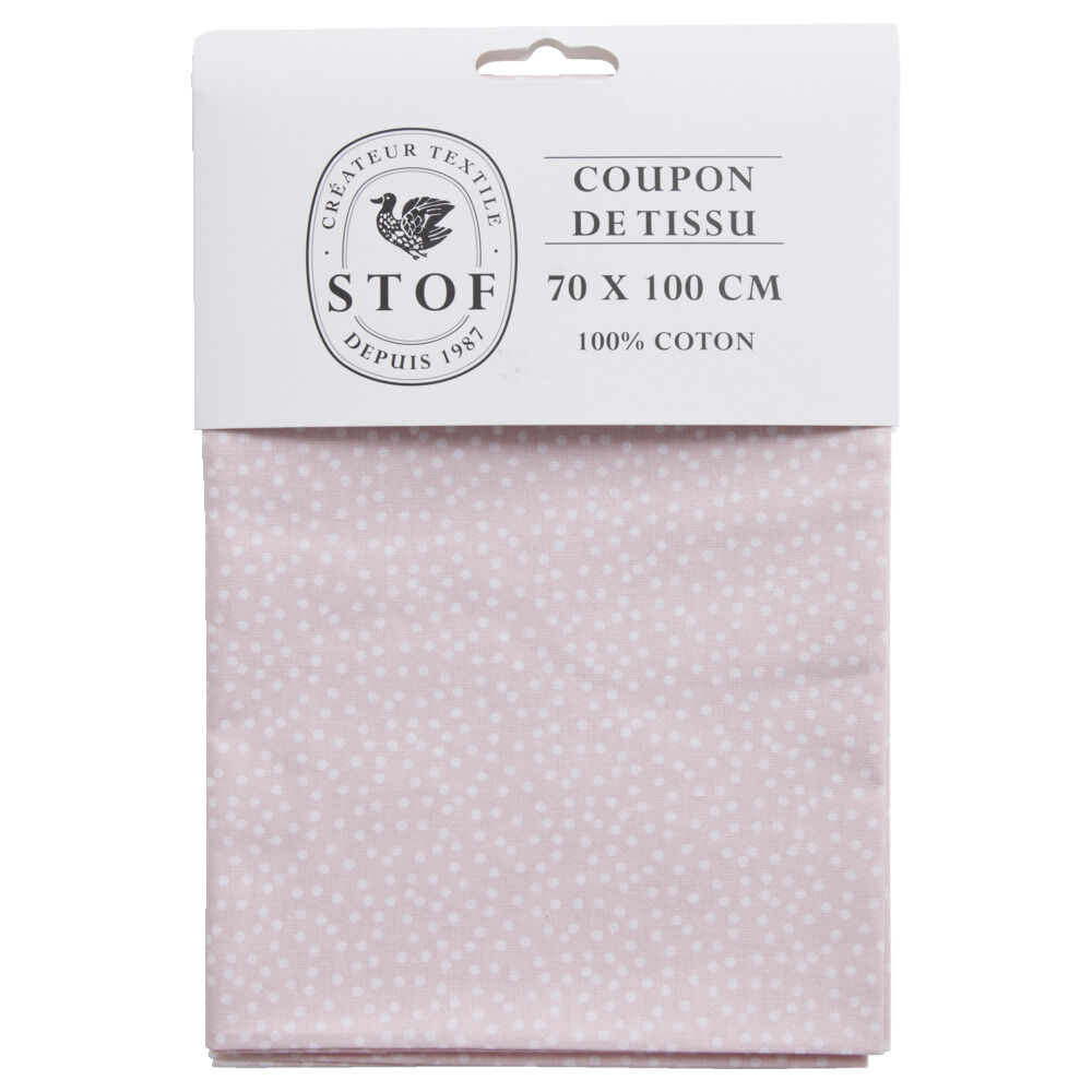 Coupon tissu imprimé Pallinou 70x100cm coton rose poudré et blanc