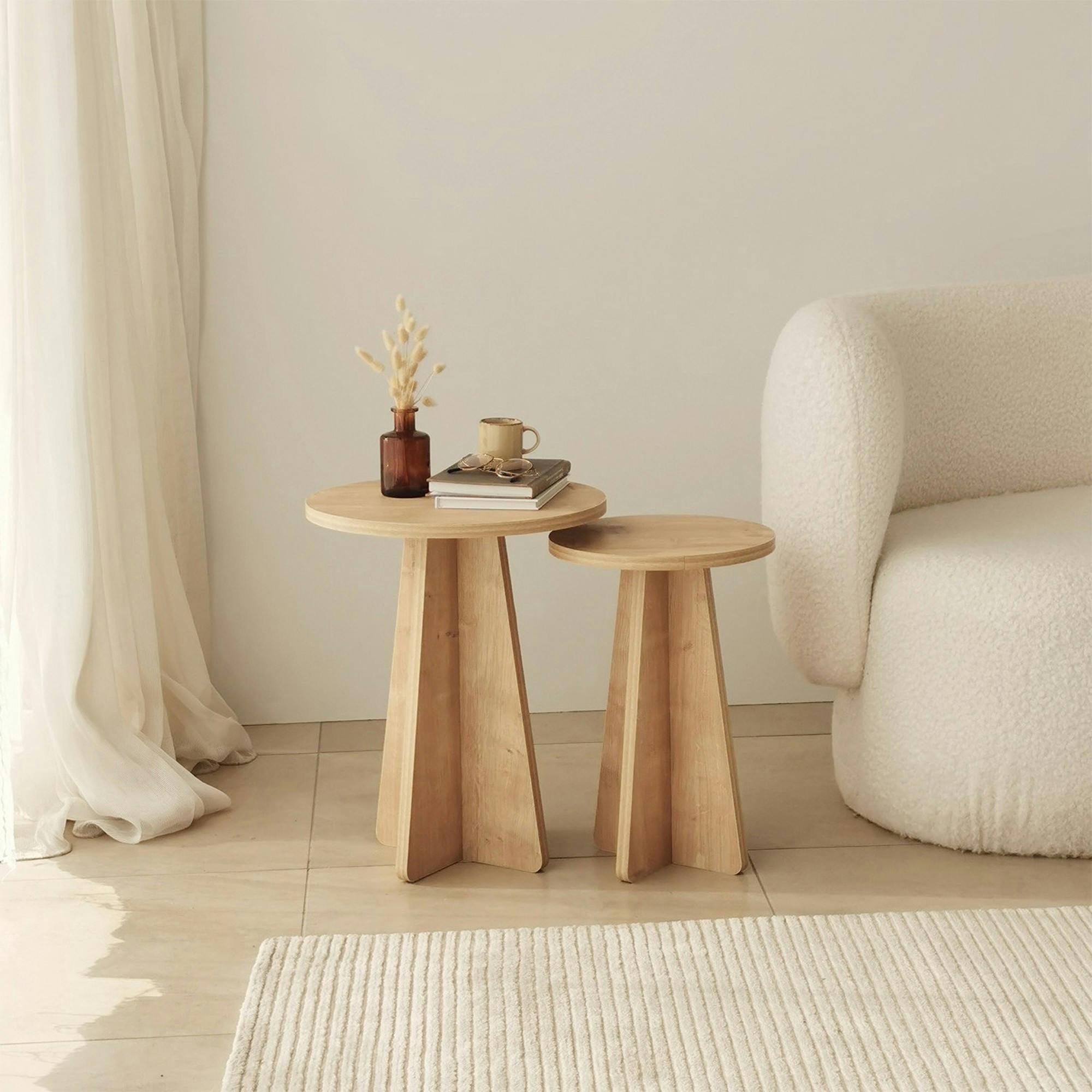 Bout de canapé gigogne rond effet bois clair (lot de 2) MARFA