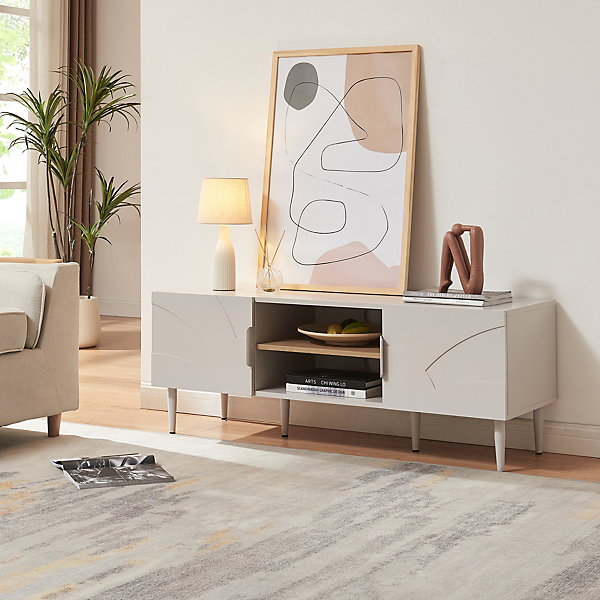 Meuble TV Starvili avec 2 portes 120 x 40 x 45 cm beige en.casa