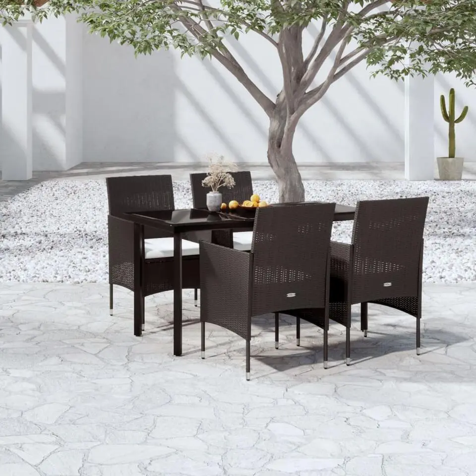 vidaXL - 5-delige Tuinset met kussens - Zwart - PE rattan - 140x70 cm