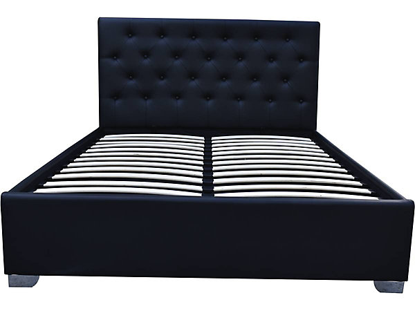 Lit coffre habitat et jardin 142 x 192 x 28 cm en chrome sommier a lattes pour 2 personnes de couleur noir