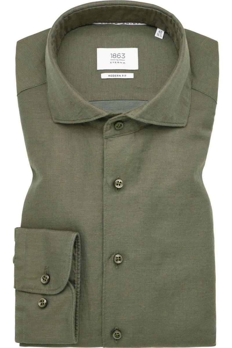 ETERNA 1863 Soft Tailoring Modern Fit Leinenhemd grün, Einfarbig