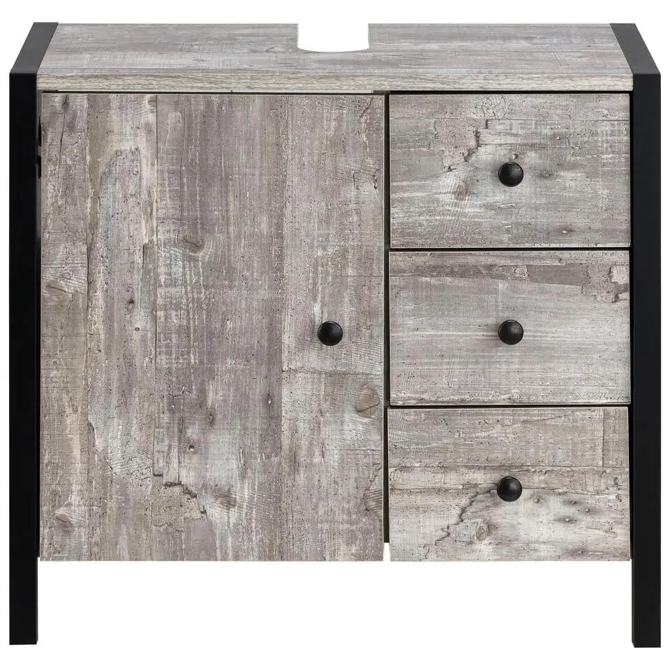 Chris - Onderkast 3 laden 1 deur beton/zwarte spaanplaat 60 cm