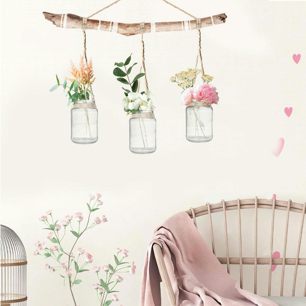 BOCAUX - Stickers muraux bocaux et fleurs 62x65cm