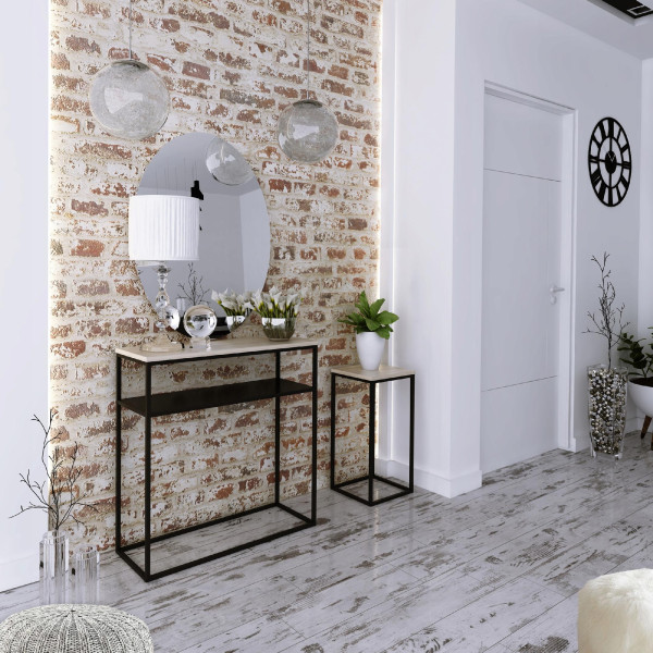 Nowoczesna Konsola Podwójna Przedpokój Loft 80x30x80 Czarna Blat Dąb Sonoma