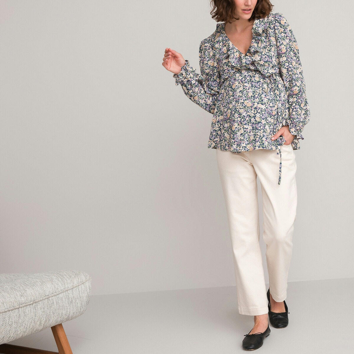 Blouse de grossesse cache-cœur, à volants