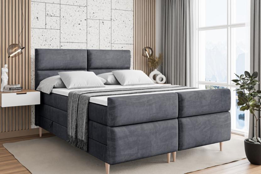 Łóżko kontynentalne - pojemnik, materac, nóżki BOXI3-FD-Z KING 120x200 cm