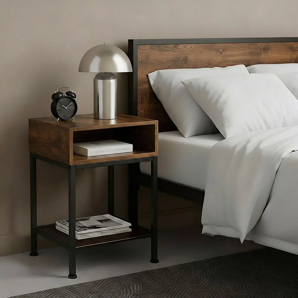 tectake Nachtkastje Harlow 40,5x40,5x52,5cm, Industrieel Hout Donker, Rustiek