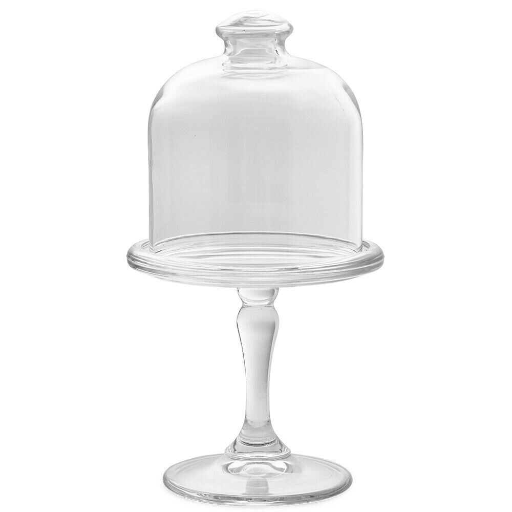 Plateau de présentation sur pied avec cloche Ø10cm verre transparent