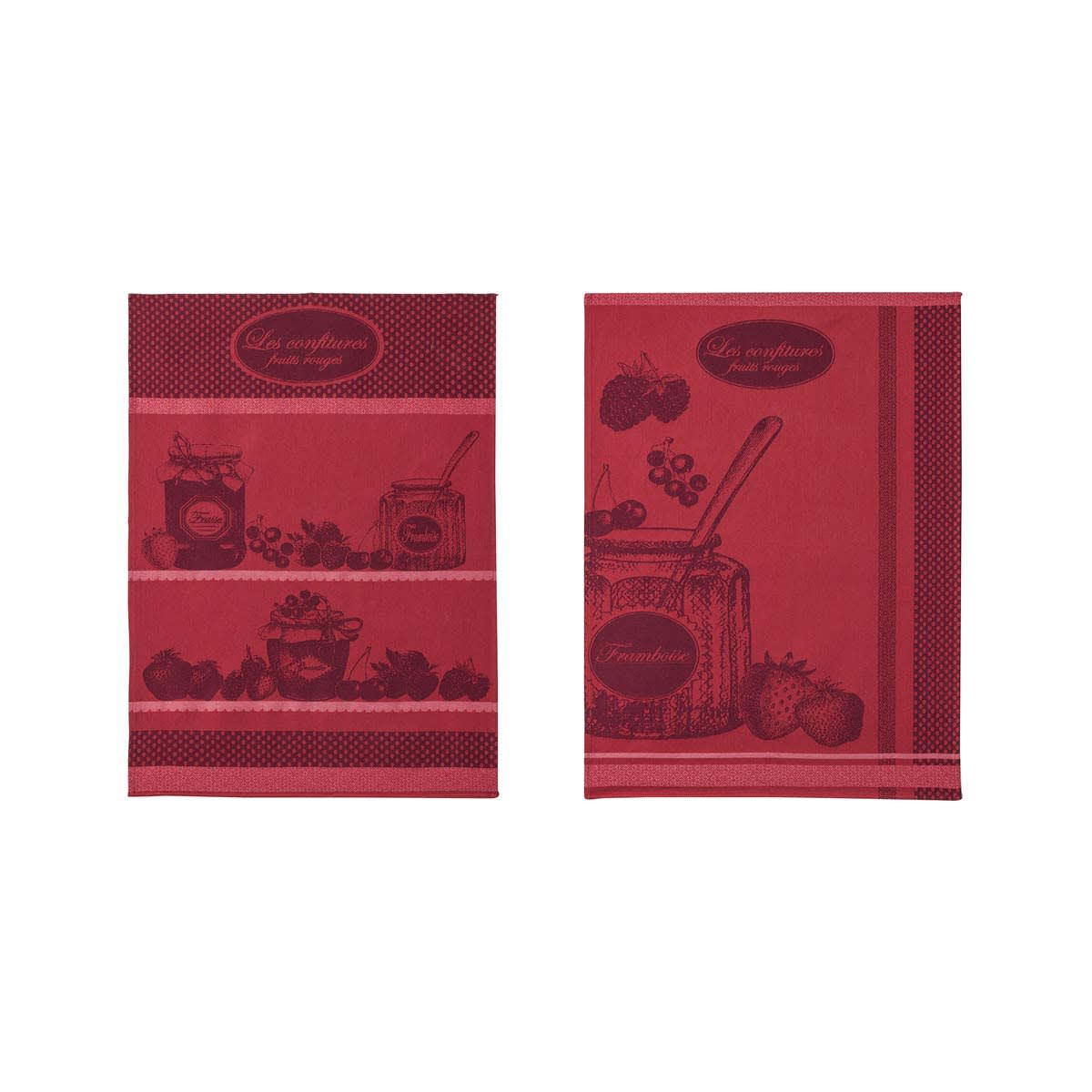 CONFITURE - Lot de 2 torchons jacquard pur coton rouge 50 x 75
