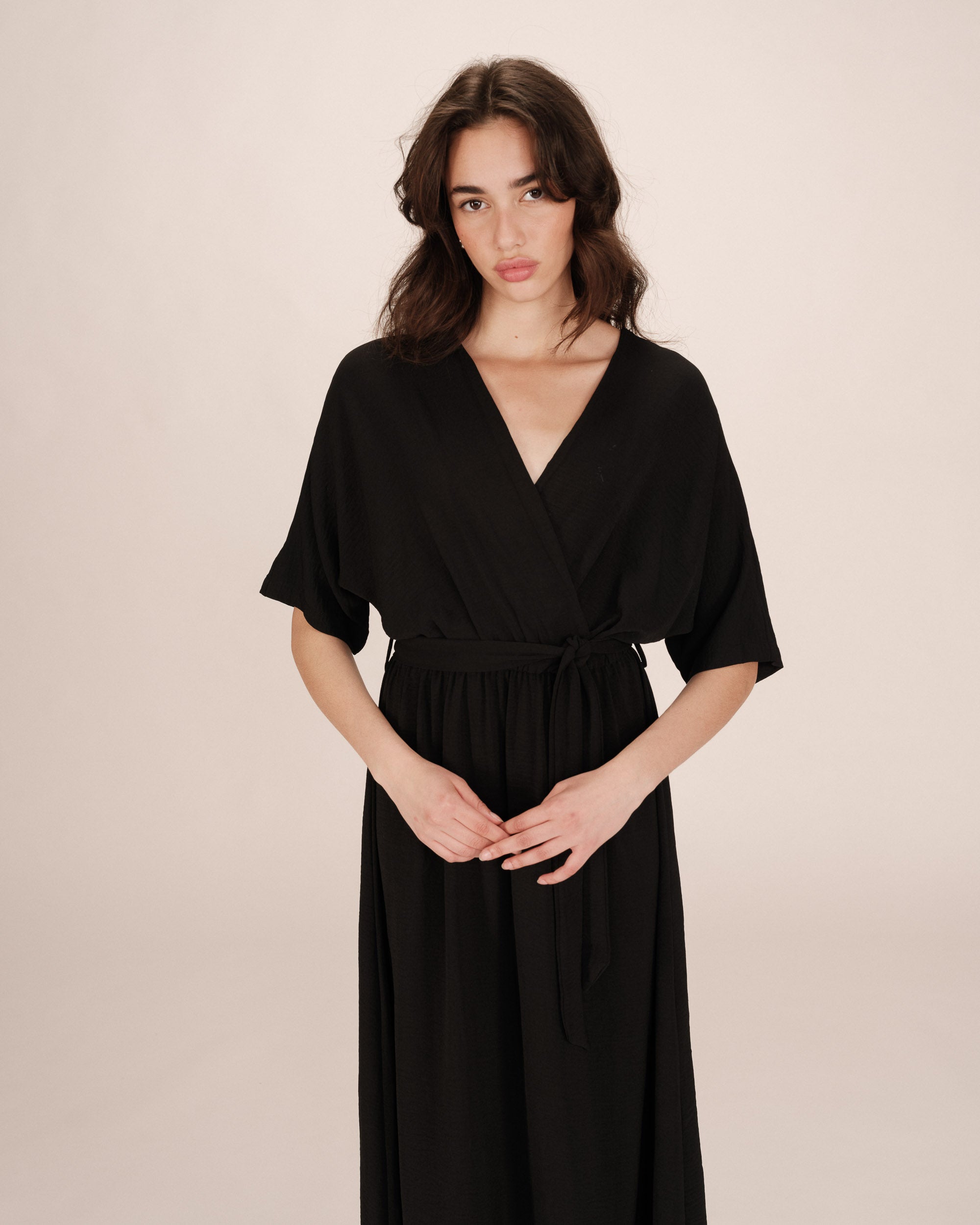 Robe longue portefeuille noir Maud