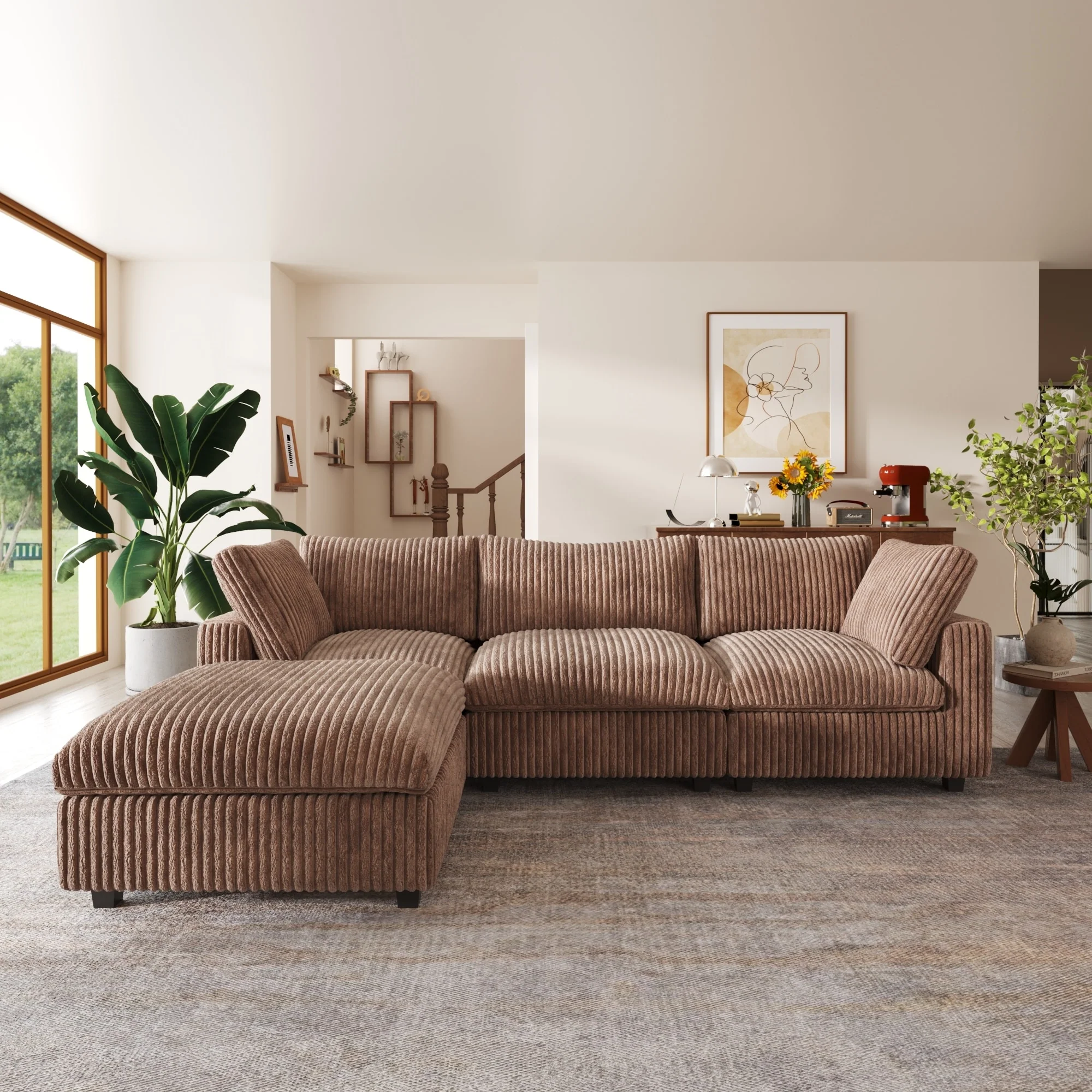 Large L-shape Plush Fabrics Upholstery Sectional Sofa Down Filled Cloud Couch