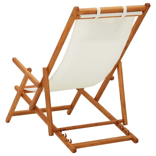 NNEVL Folding Beach Chair Solid Eucalyptus Wood and Fabric Cream