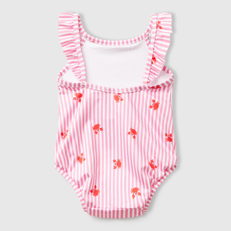 Striped one-piece swimsuit with crabs