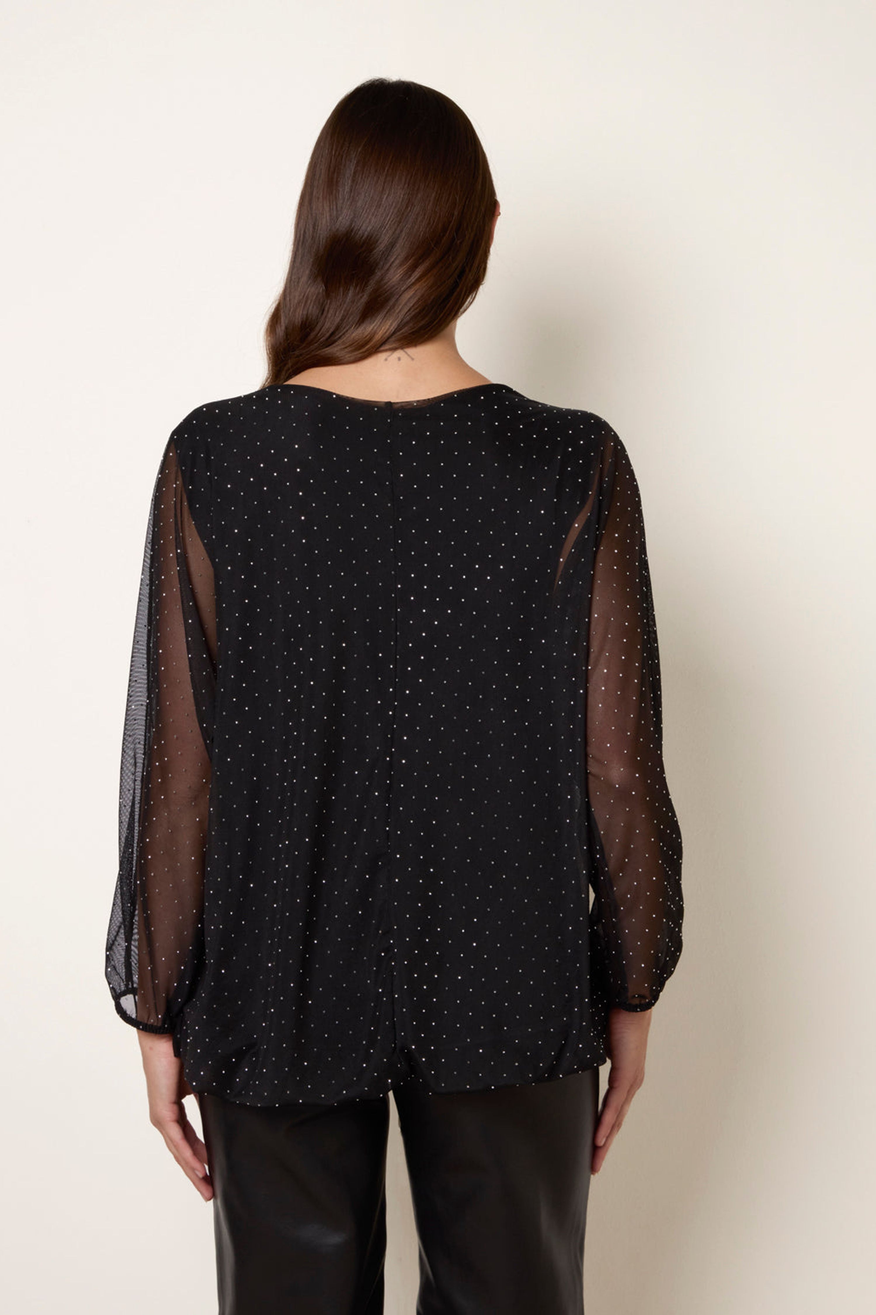 Blue Vanilla Black Diamante V Neck Batwing Blouse