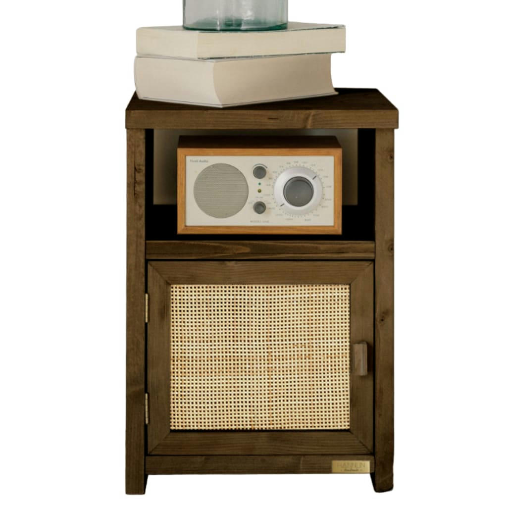 TAYEN - Table de chevet avec porte en bois d'épicéa en couleur marron