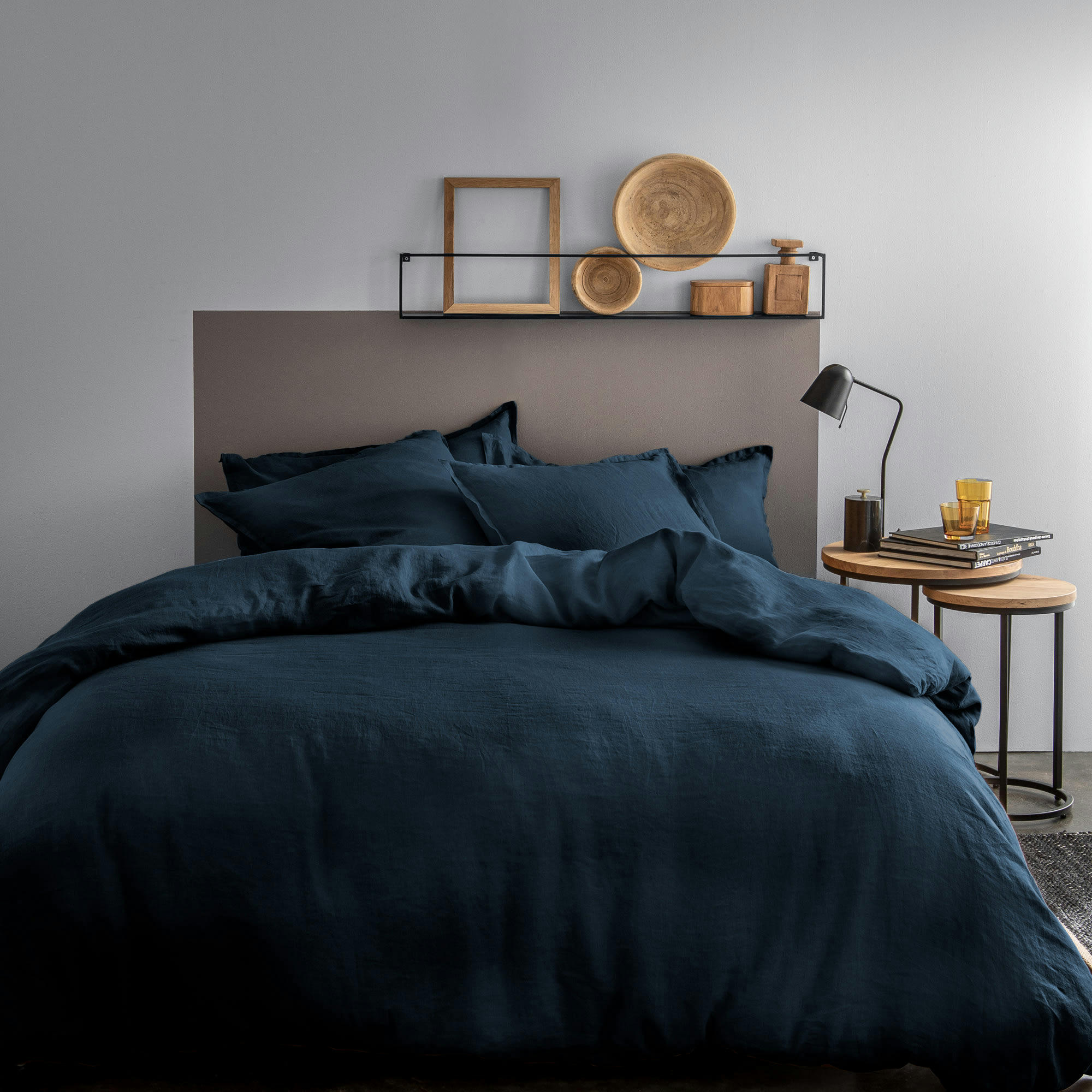 LIN LAVE - Housse de couette unie en lin lavé Bleu Marine 260x240cm