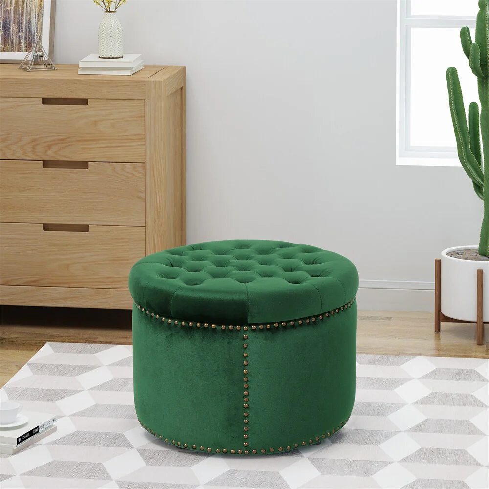 Tufted Large Round Storage Ottoman