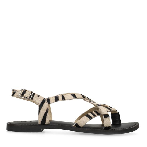 Zwarte leren zebra print sandalen