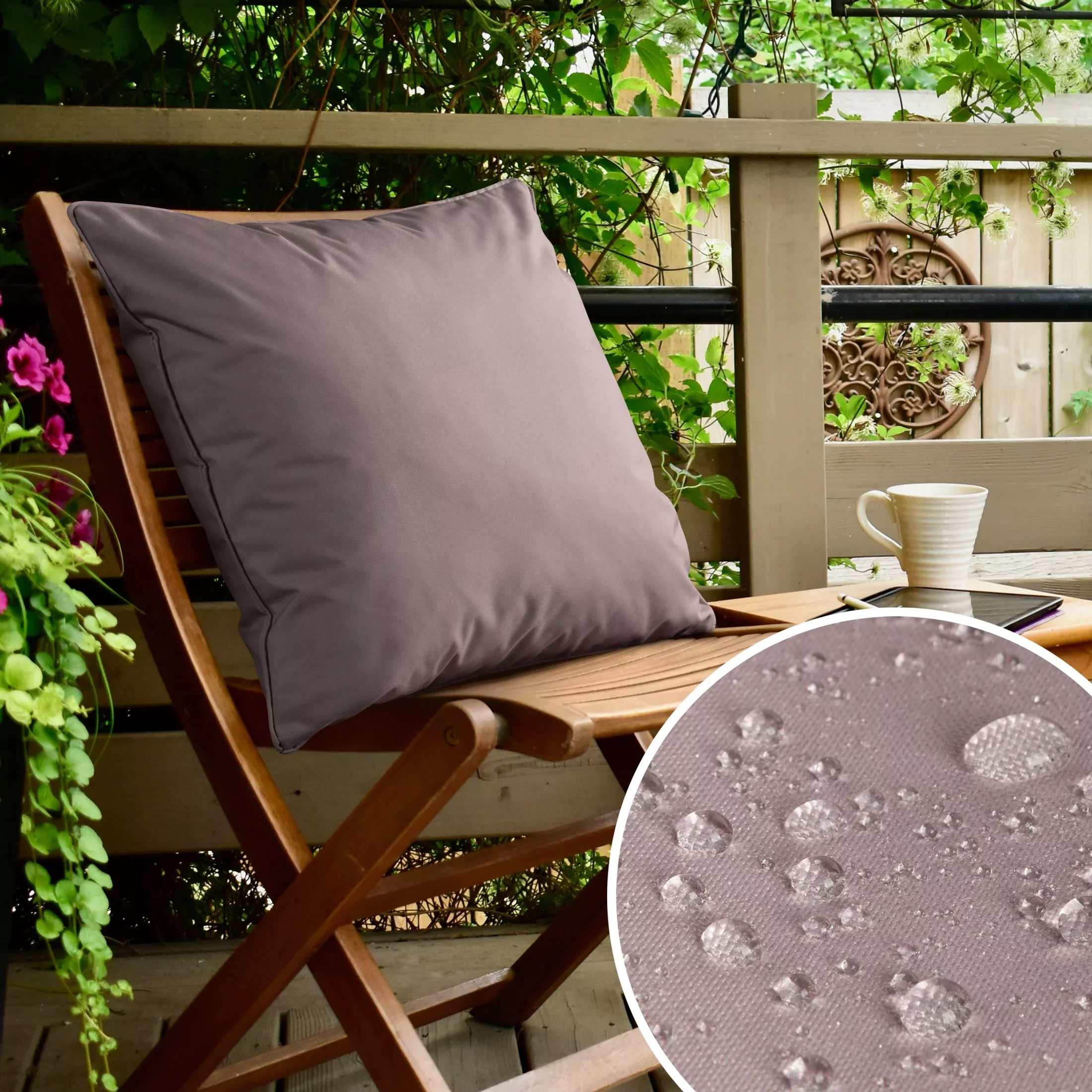 Poszewka na poduszkę 45x45 cm z gładkiej tkaniny wodoodpornej pudrowo różowa idealna do ogrodu i na taras GARDEN 5