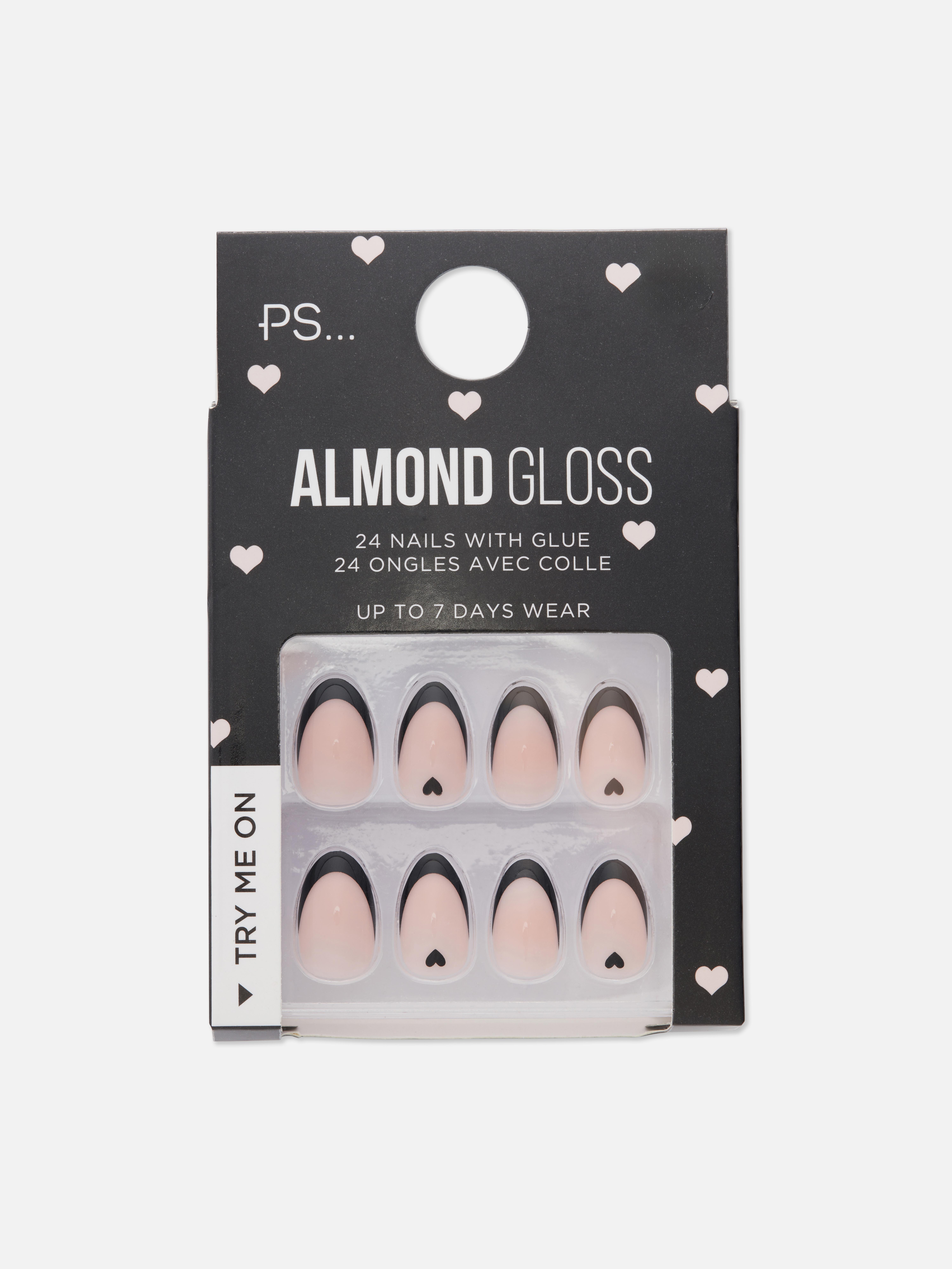 PS... Heart French Tip Almond Gloss False Nails
