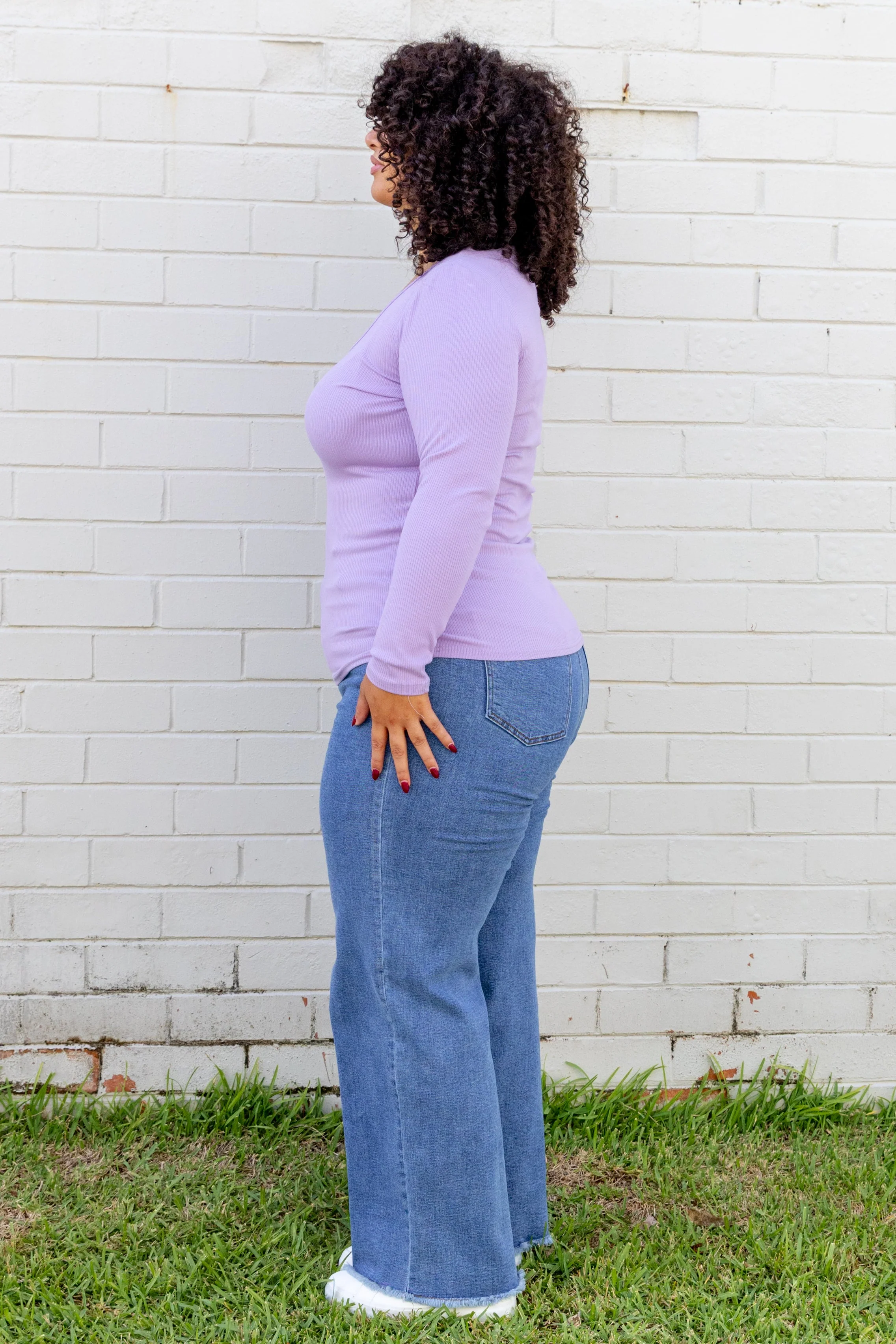 Billi Long Sleeve Rib Tee in Lavender
