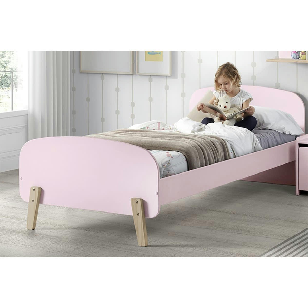 KIDDY - Lit 90x200 sommier inclus vieux rose