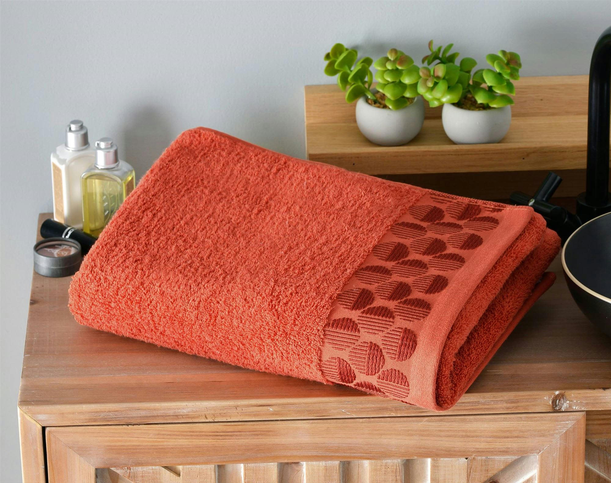 SERVOPTIQUE - Drap de bain 70x140 orange terracotta en coton 450 g/m²