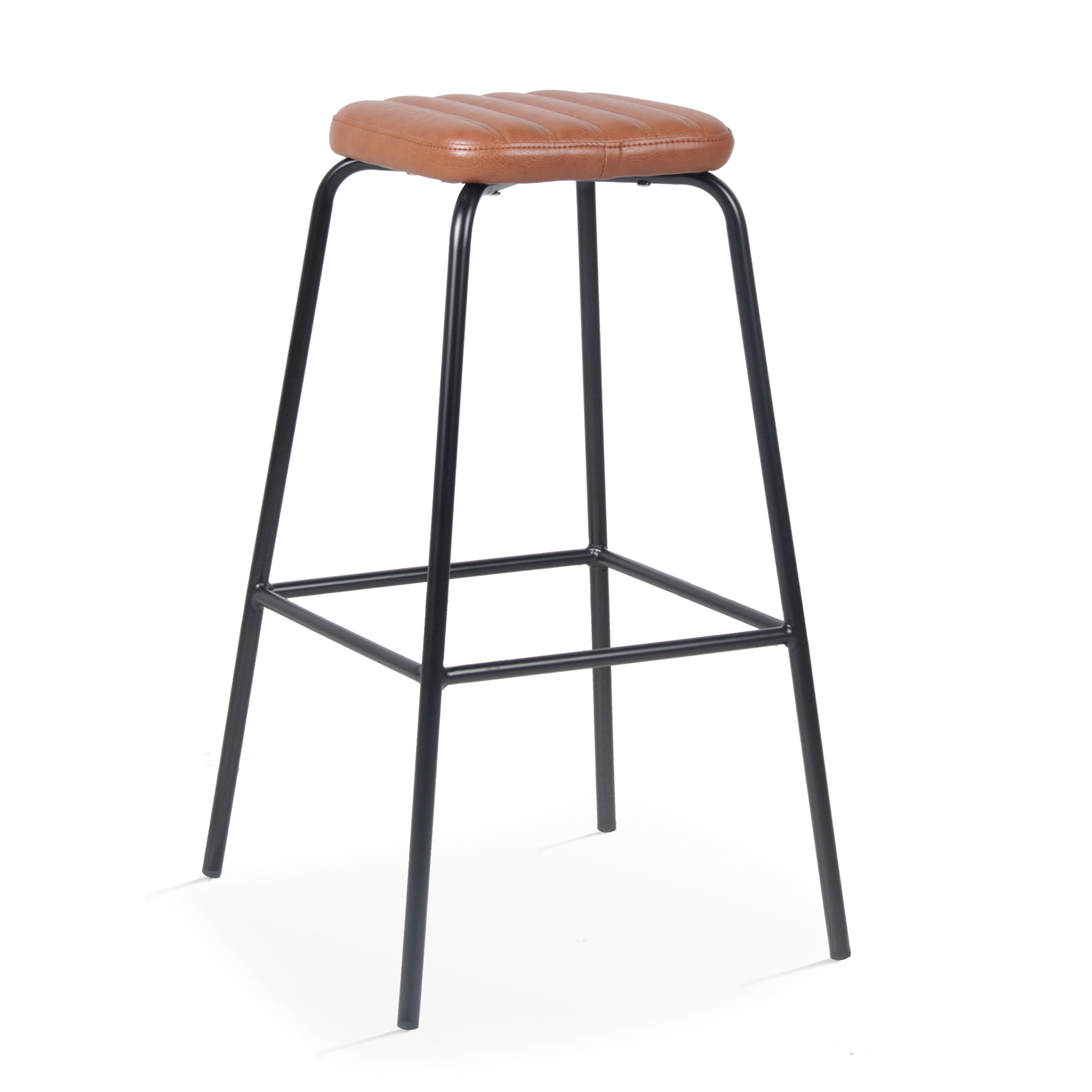 YORK - Lot de 2 tabourets hauts en textile enduit marron foncé