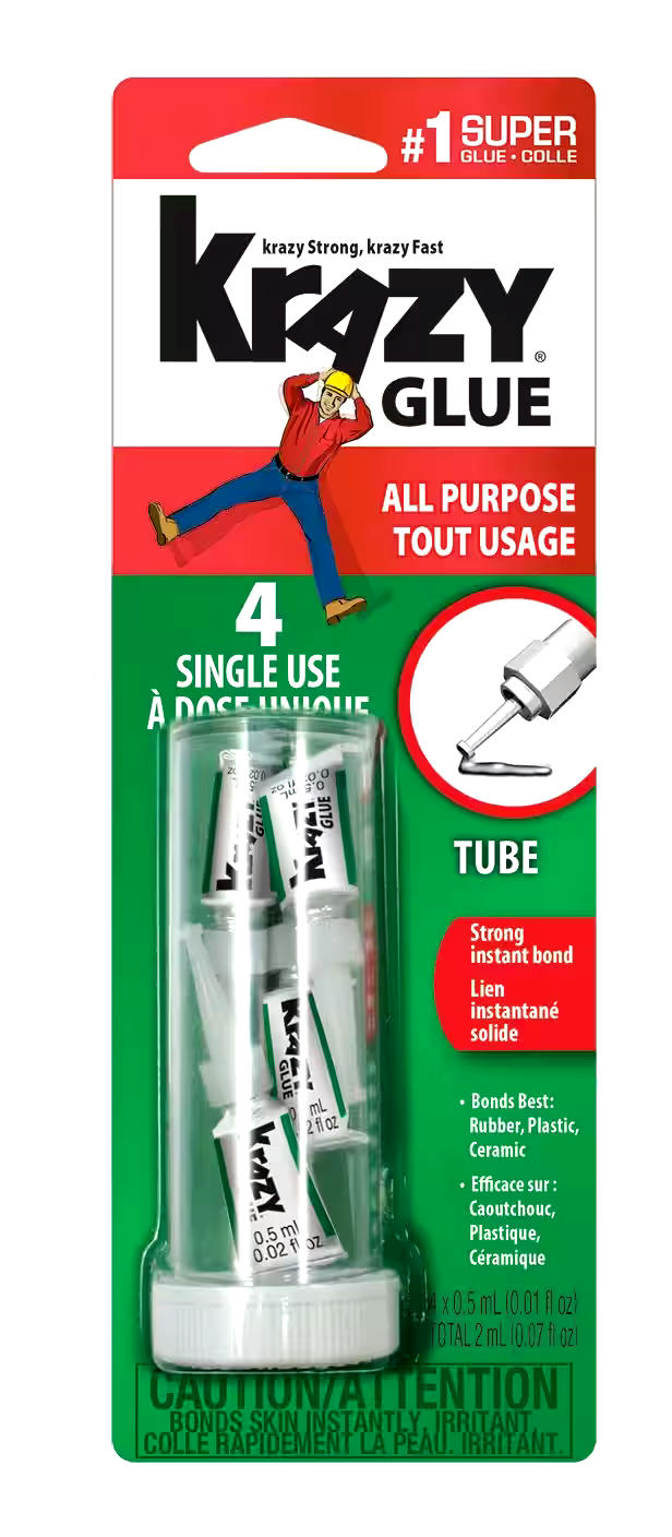Elmer's Krazy Glue All-Purpose Instant Adhesive, Single-Use Tubes, Clear, 0.5-g, 4-pk
