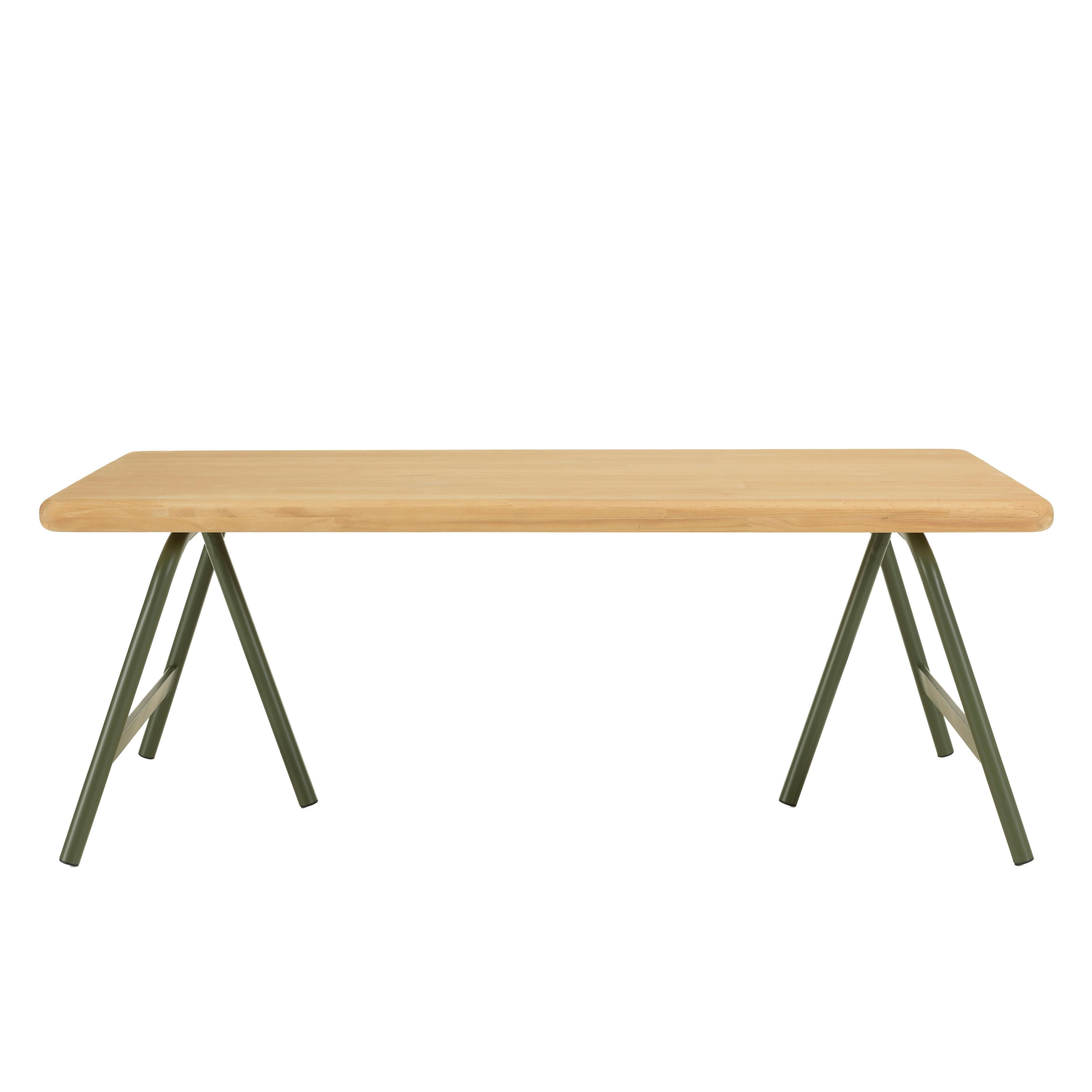 Table basse pieds tréteaux métal vert et pin BAGAN