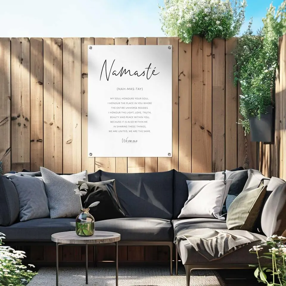 Tuinposter Namast&eacute; - 80 x 60 - Zwart-Wit
