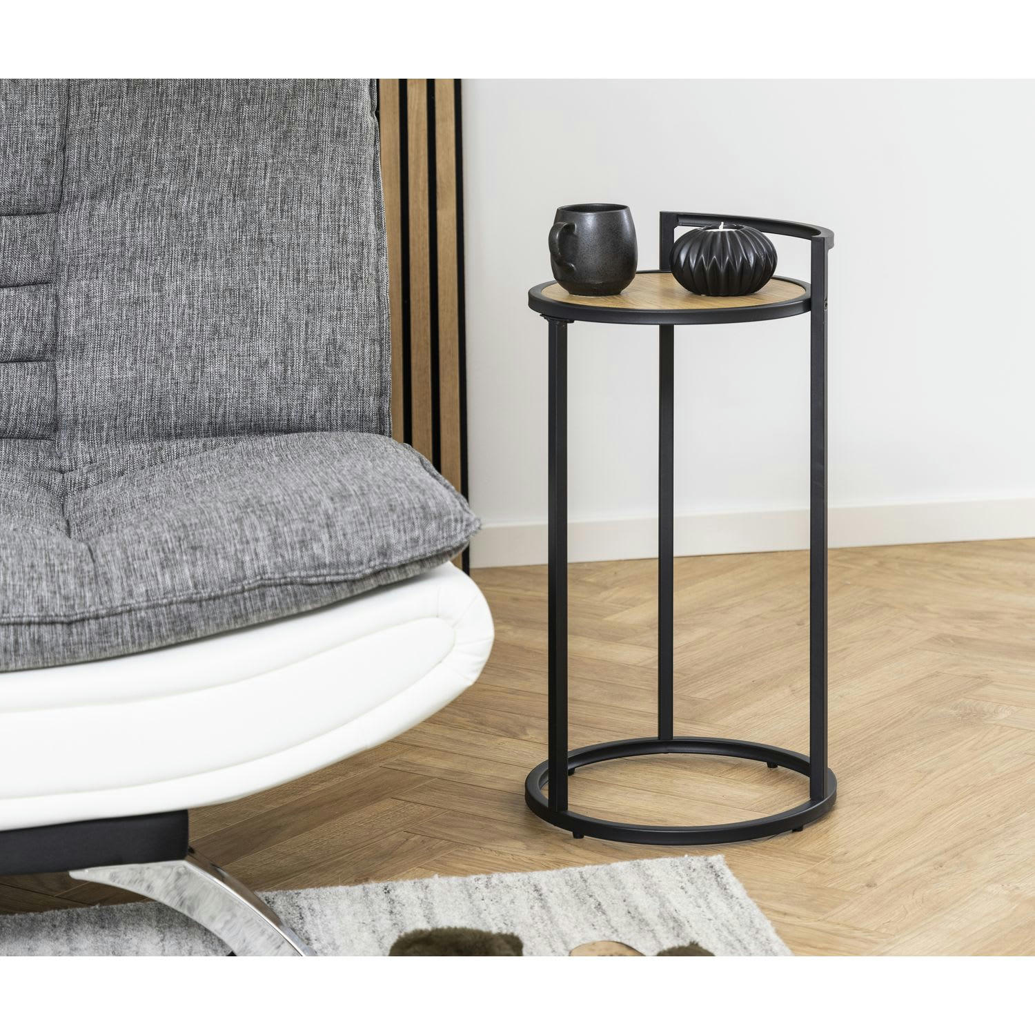 SIREINE - Table d'appoint ou bout de canapé haut en mdf et métal beige