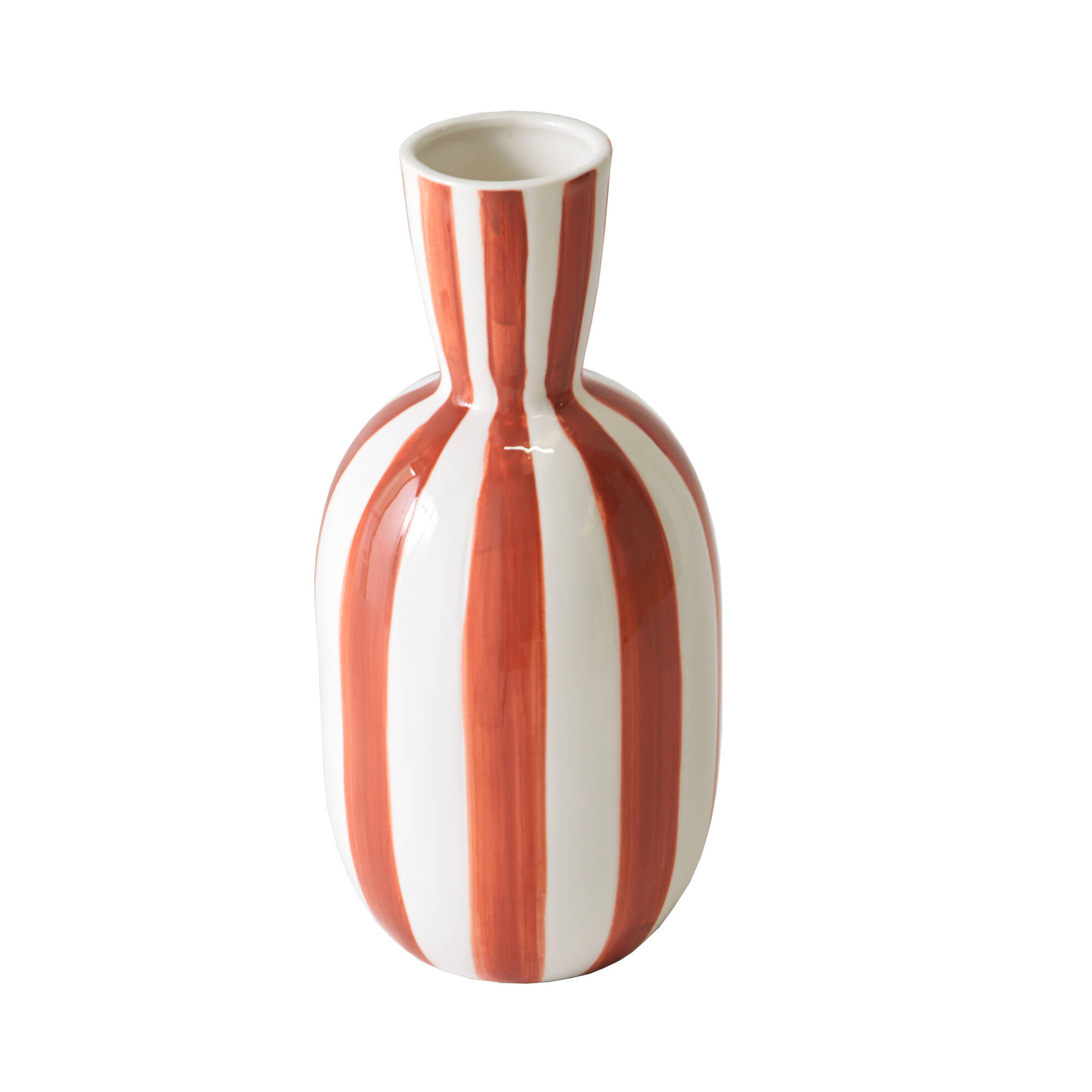 Vase grès rayé blanc terracotta