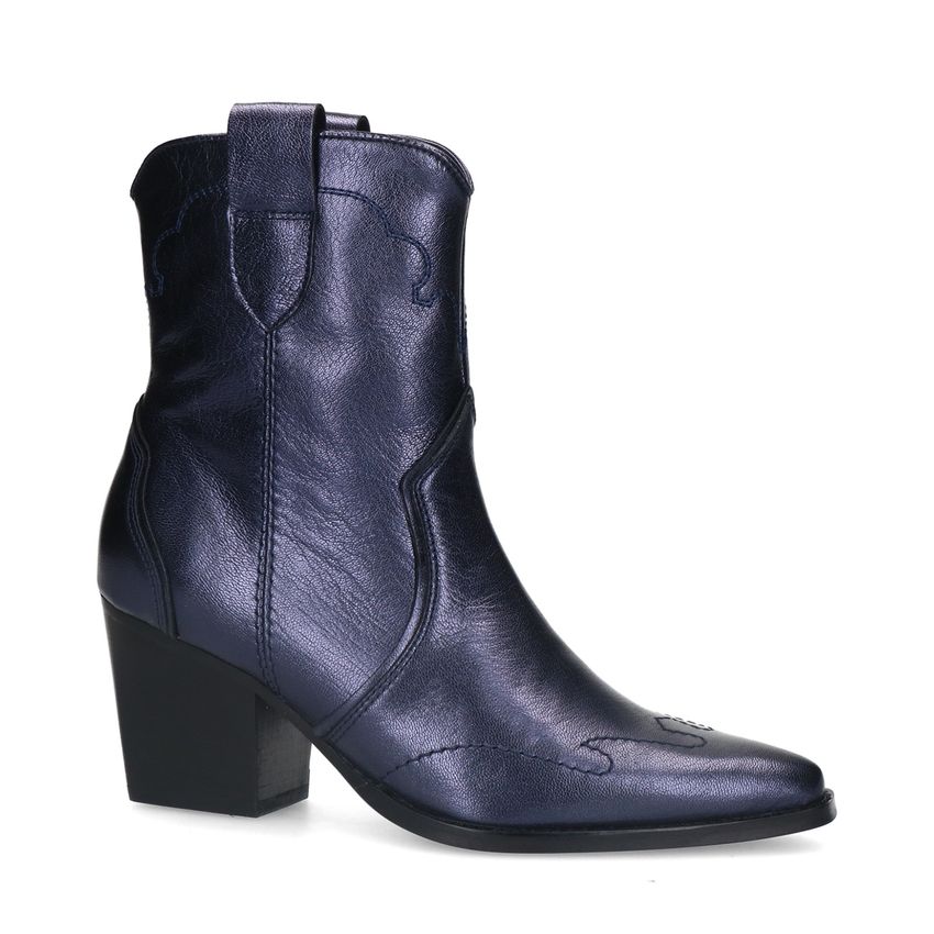 Manfield Blauwe metallic leren cowboy laarzen