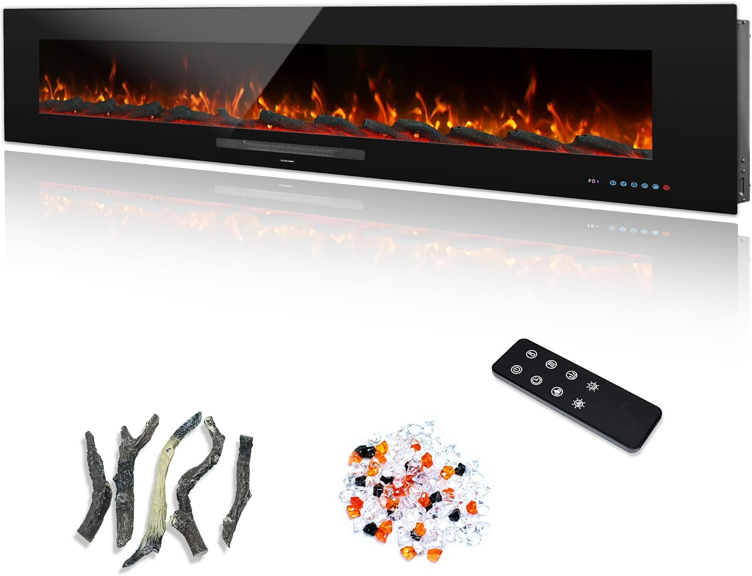 72 Electric Fireplace, Recessed & Wall Mounted Fireplace Heater 13 * 13 Colors Flame &Fuel Bed w/5 Dimmer, Touchscreen &Remote Control Temp, Overheating Protect, Hardwired, 1500W, Black