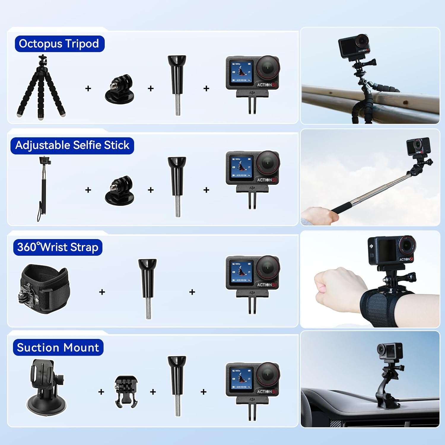 DJI Osmo Action 5 Pro Standard Combo with 58 Piece Accessory Kit and 2 Extra Batteries + 64GB Card - Waterproof Action Camera with 1/1.3 Sensor  4K/120fps Video  Action Camera 4K Ideal for Sports