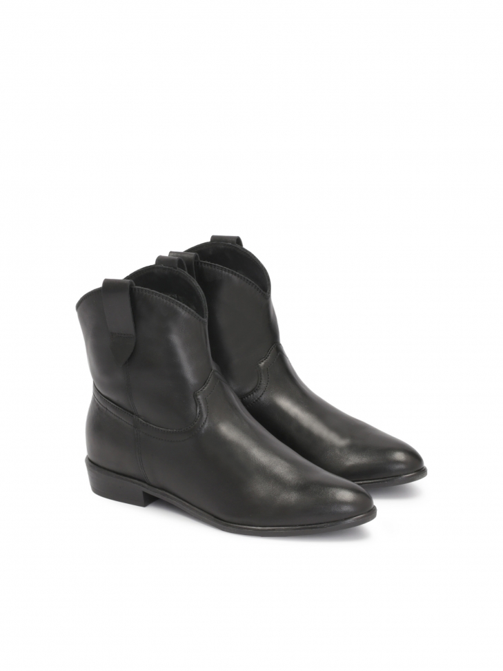 Black leather cowboy boots with low heel