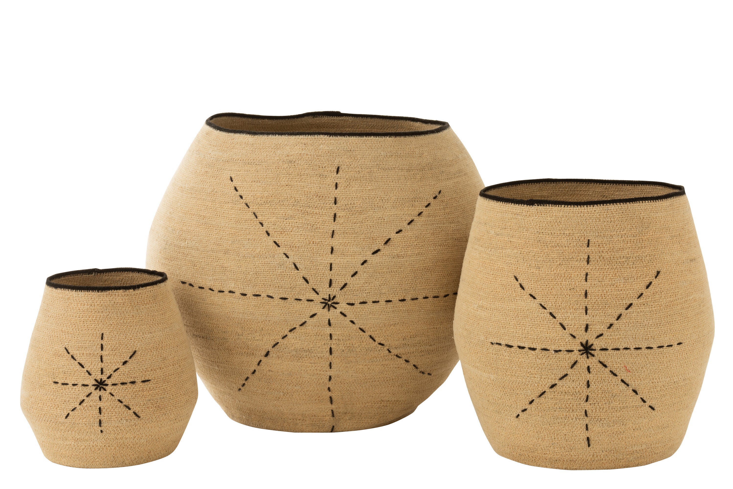 J-line mand stippellijnen - zeegras - naturel zwart - set va