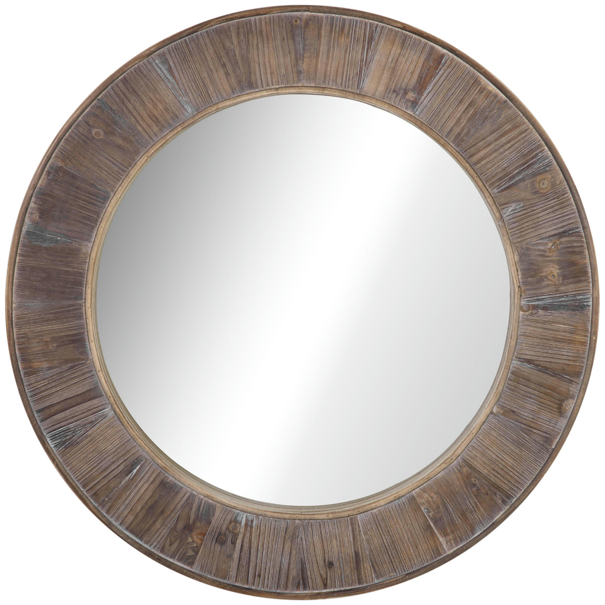- Miroir rond mural en bois de pin style naturel Ø 79 cm
