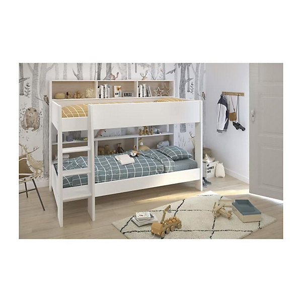 PARISOT Lit enfant superpose contemporain decor chene brooklyn et blanc - l 90 x L 200 cm - JIM
