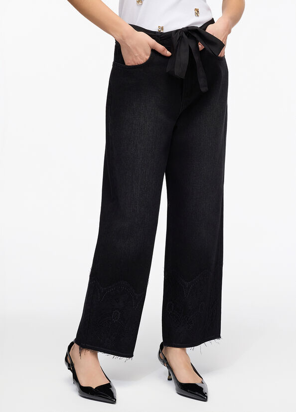 Jeans straight con dettagli in pizzo