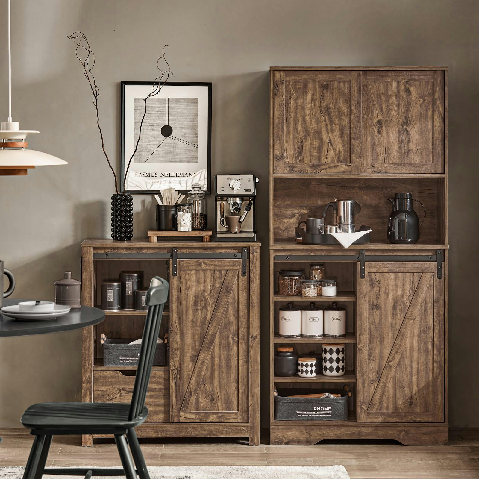 - Buffet Commode effet bois marron avec 3 portes