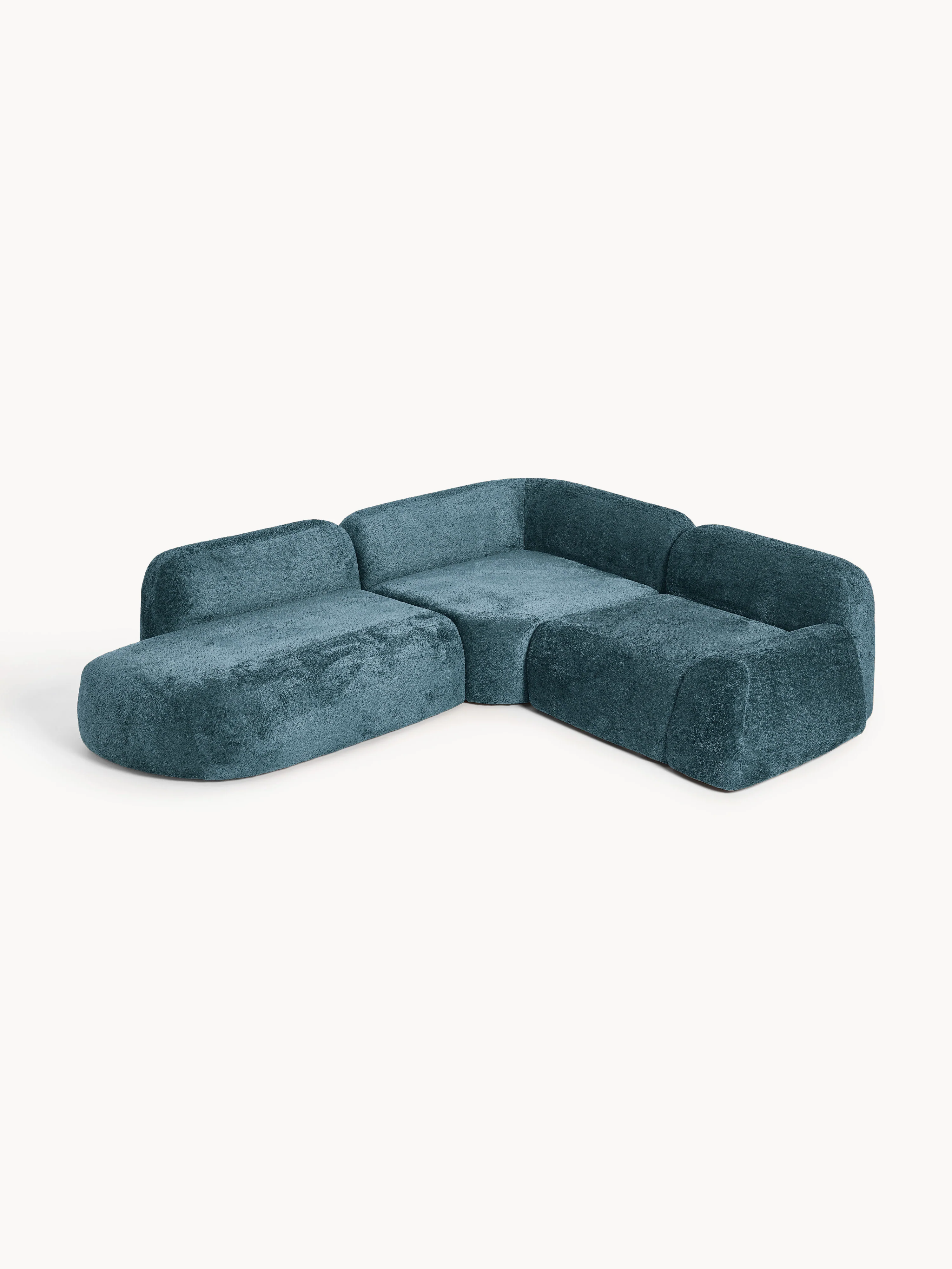 Modulares Ecksofa Wolke (4-Sitzer) aus Teddy-Bouclé mit Chaiselongue