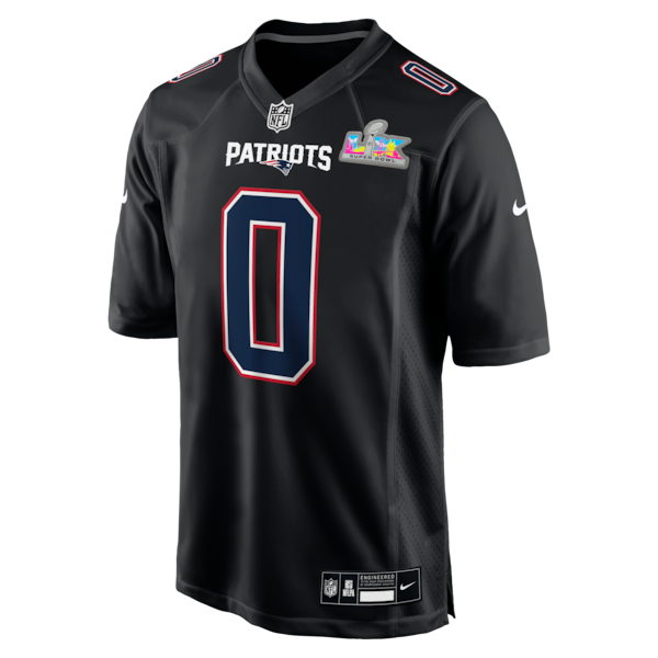 Men's New England Patriots Christian Gonzalez Nike Black Super Bowl LX Patch Carbon Fashion Game Jersey