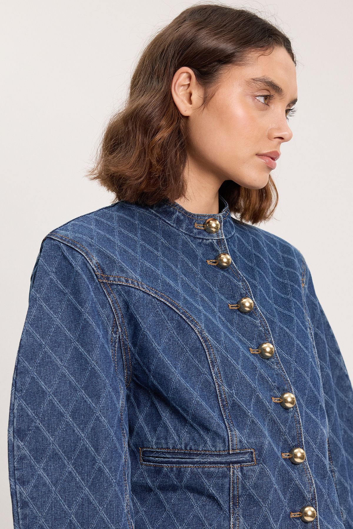 KarenMillen Denim Balloon Sleeve Jacket