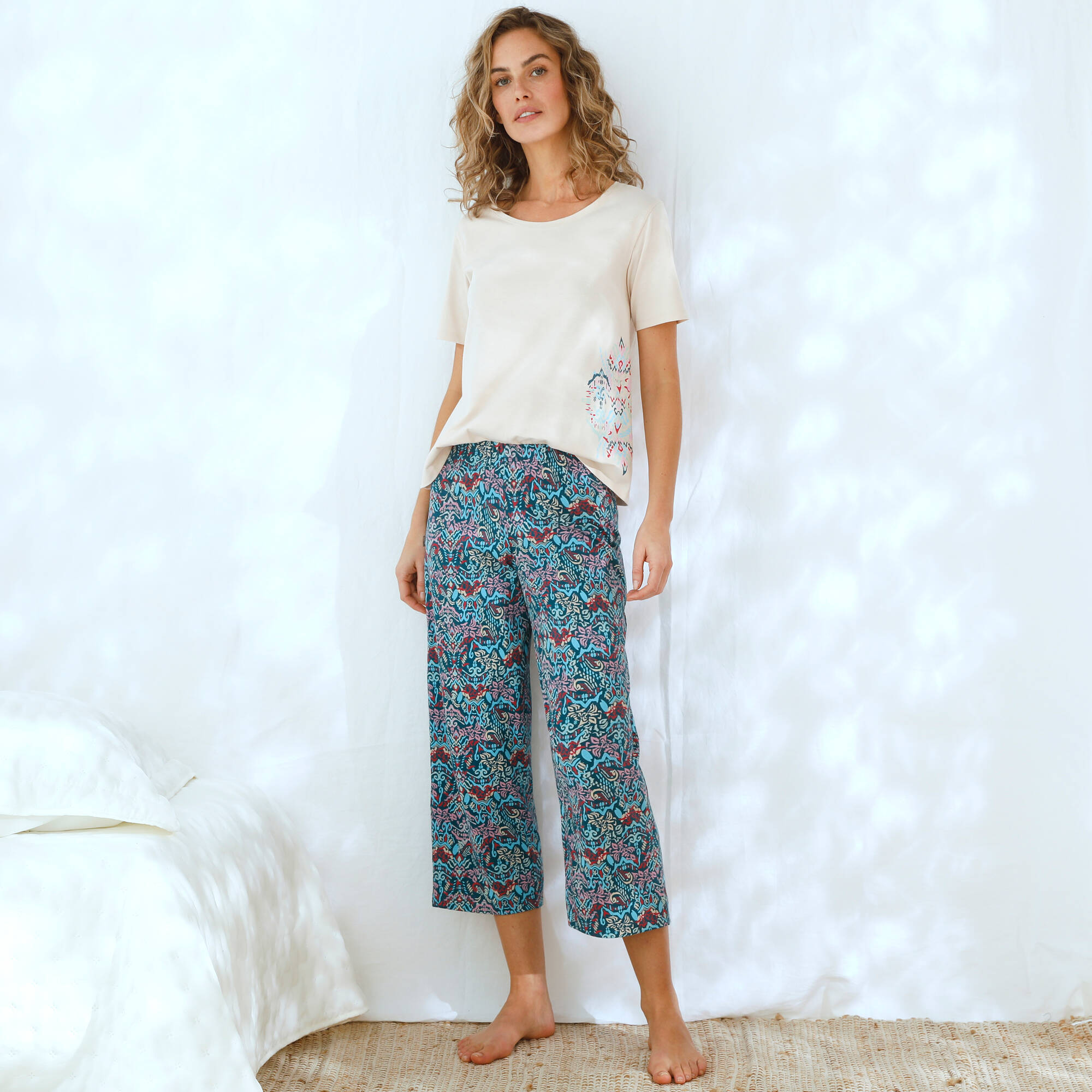 Pantacourt de pyjama imprimé Ikat